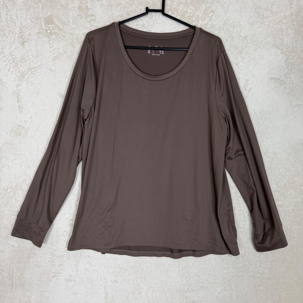 AnyBody Womens Brown Long Sleeve Scoop Neck Top Size L Stretch Basic Layering